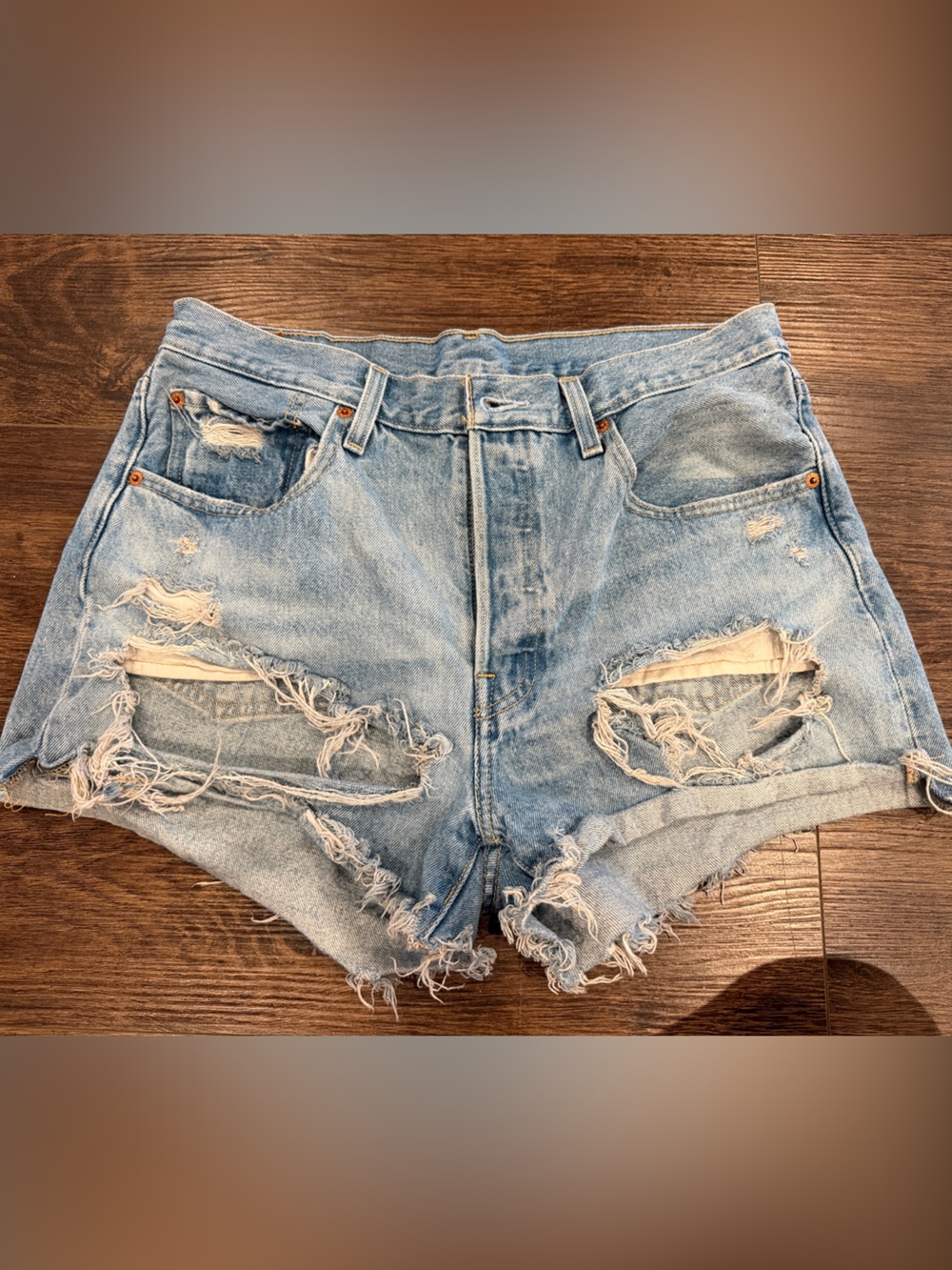 Levi’s 501 Distressed Light Blue Denim Women’s Shorts